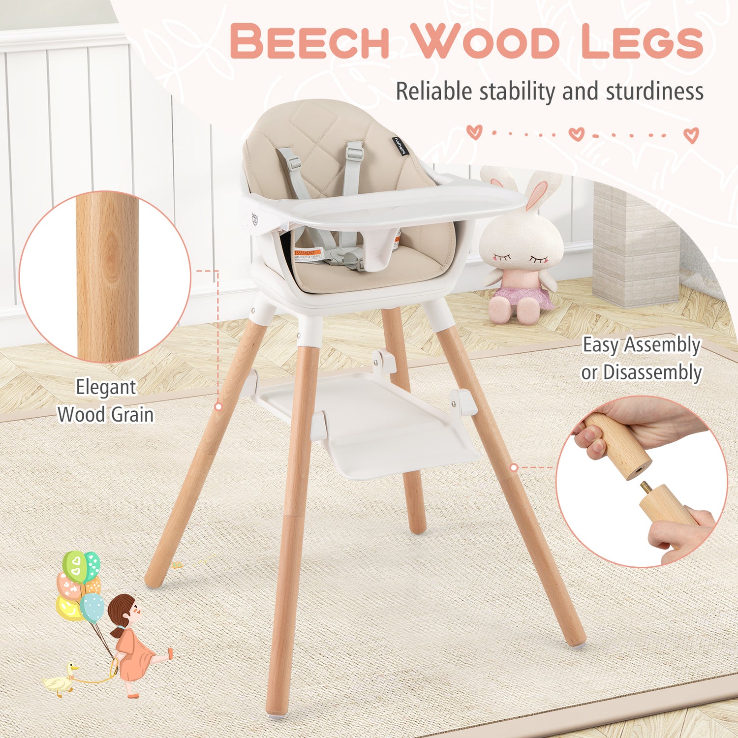 6-in-1 Baby High Chair with Removable Dishwasher and Safe Tray