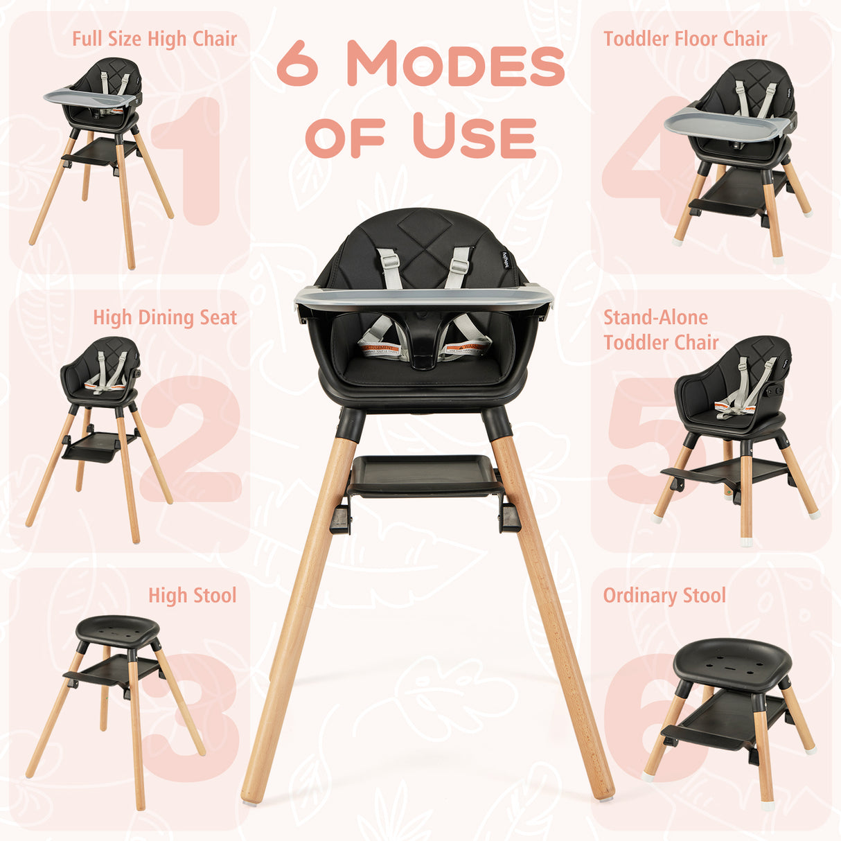 6-in-1 Baby High Chair with Removable Dishwasher and Safe Tray