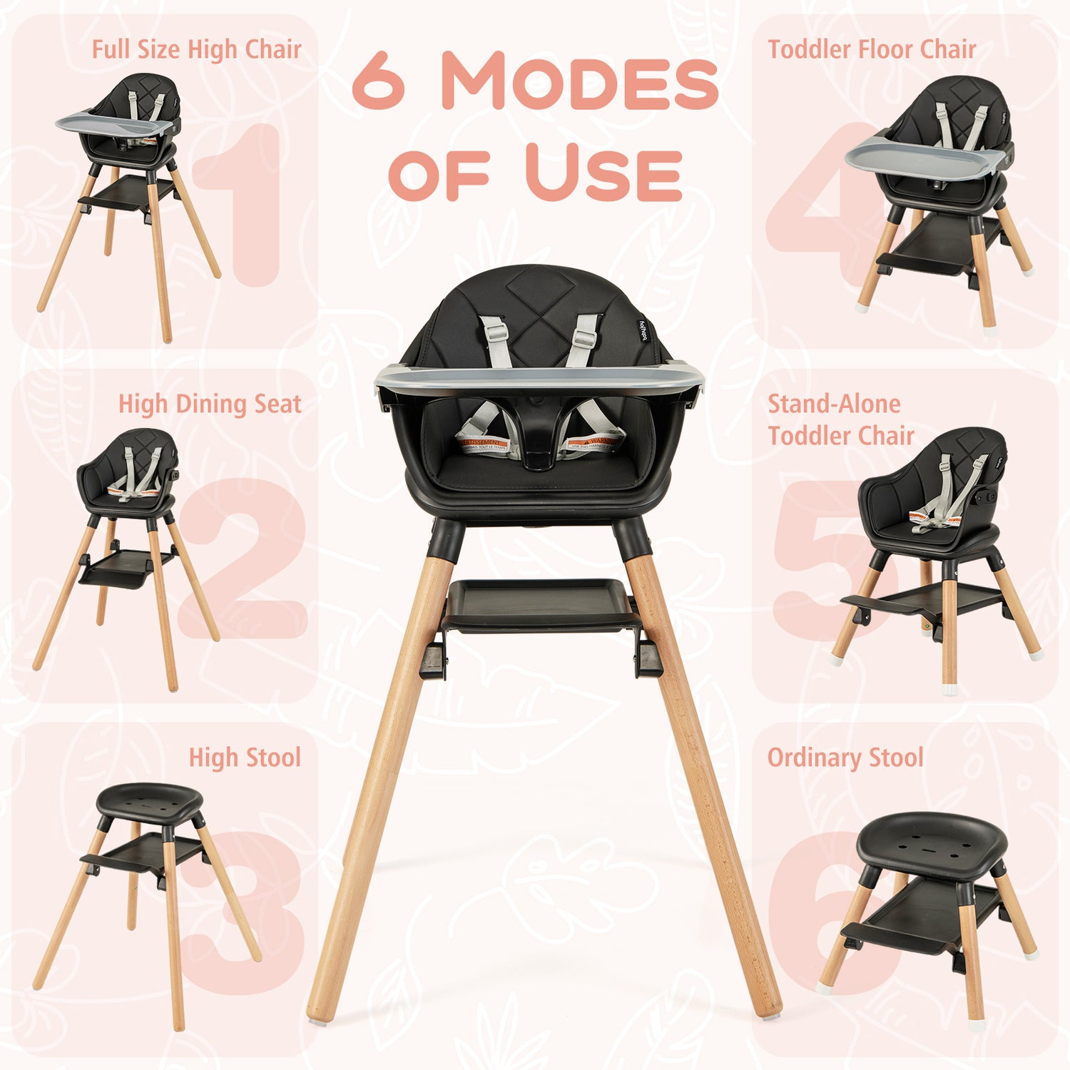6-in-1 Baby High Chair with Removable Dishwasher and Safe Tray