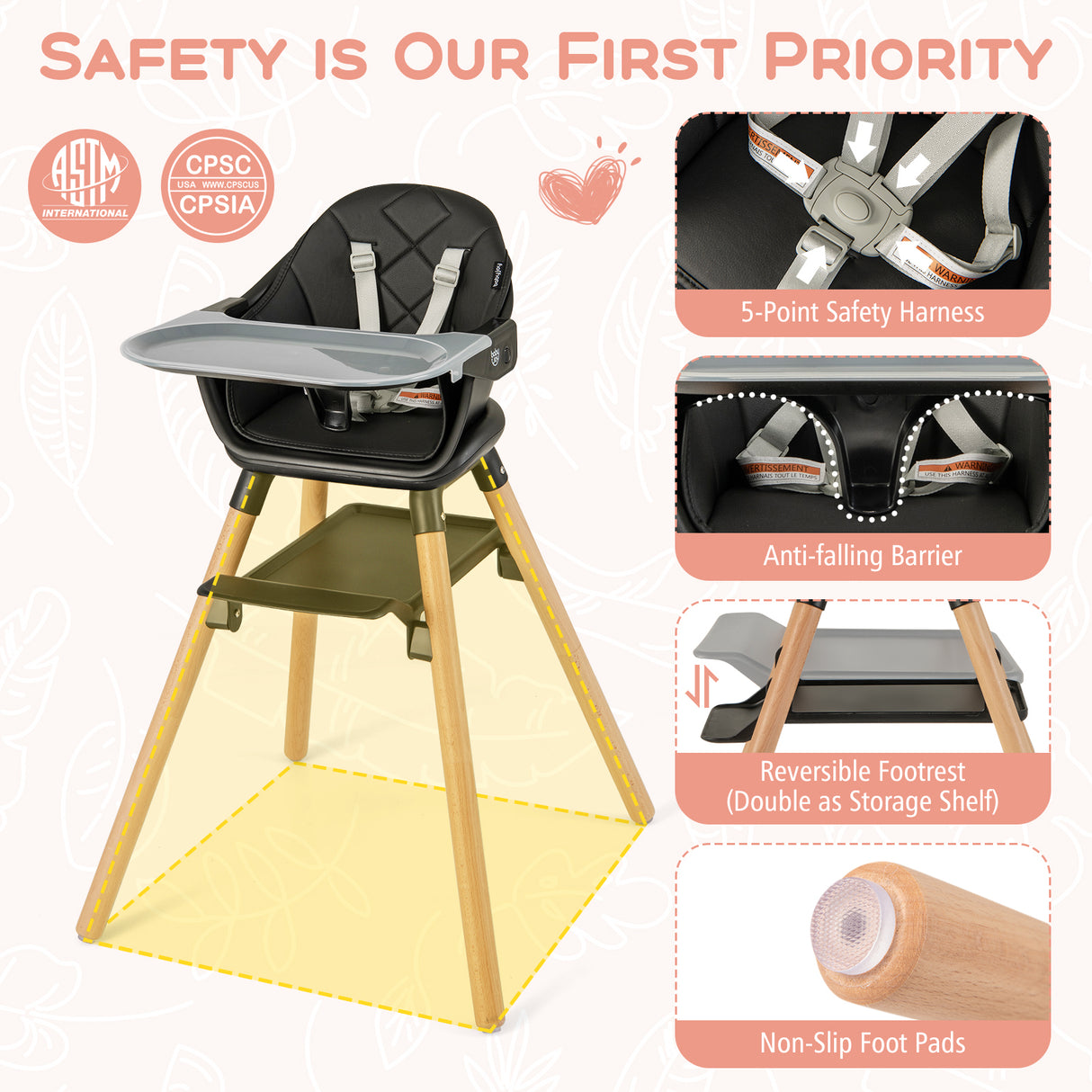 6-in-1 Baby High Chair with Removable Dishwasher and Safe Tray