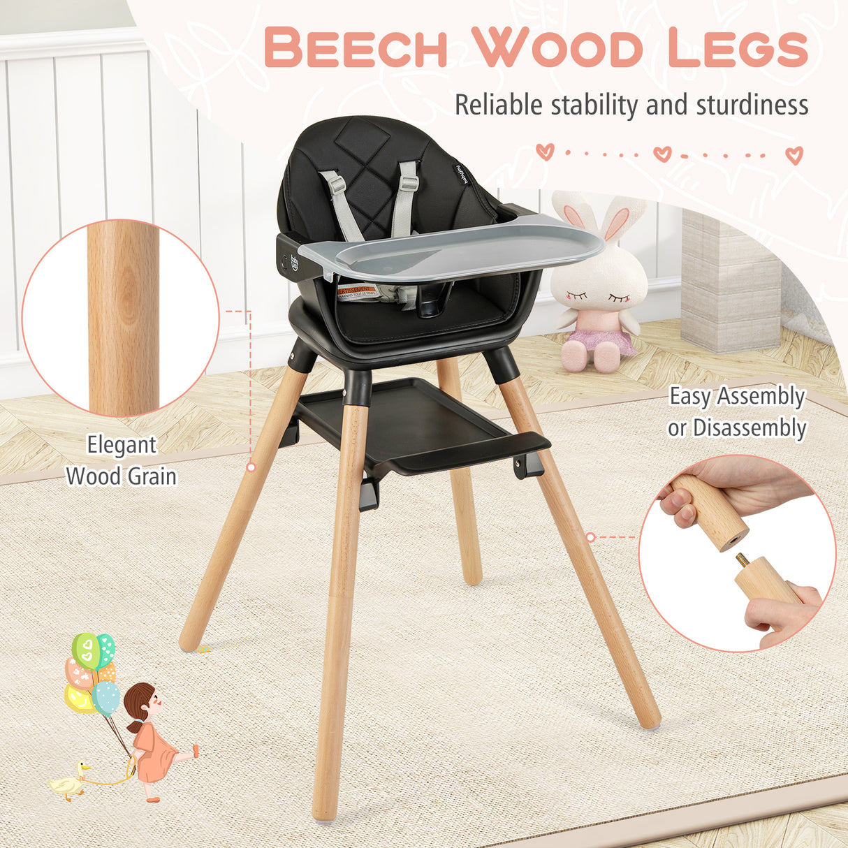 6-in-1 Baby High Chair with Removable Dishwasher and Safe Tray