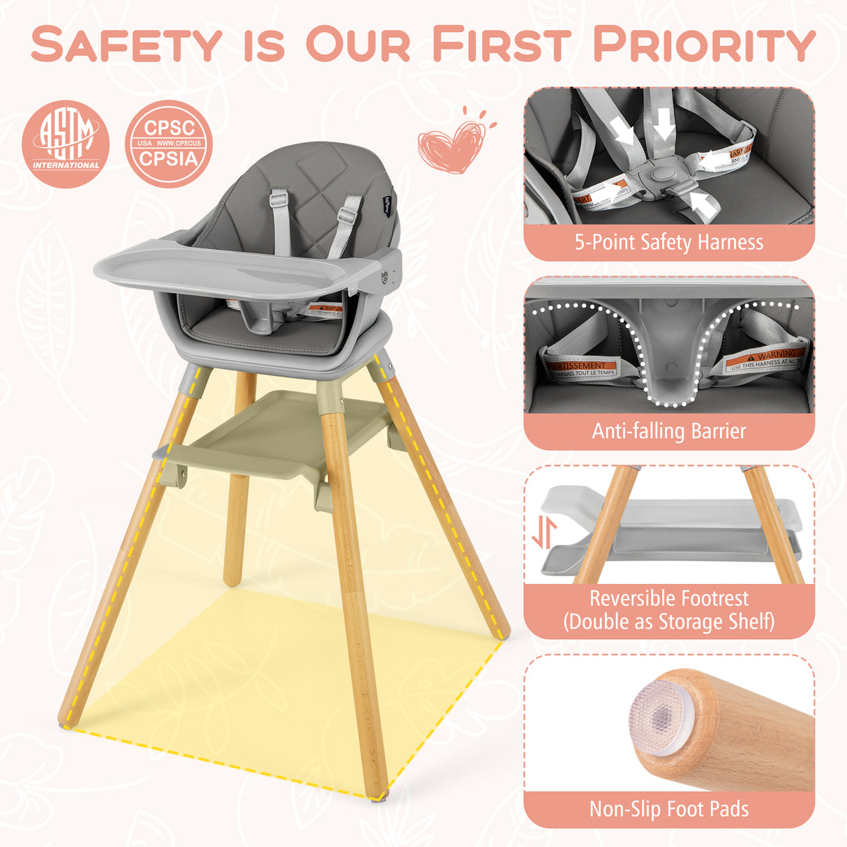 6-in-1 Baby High Chair with Removable Dishwasher and Safe Tray