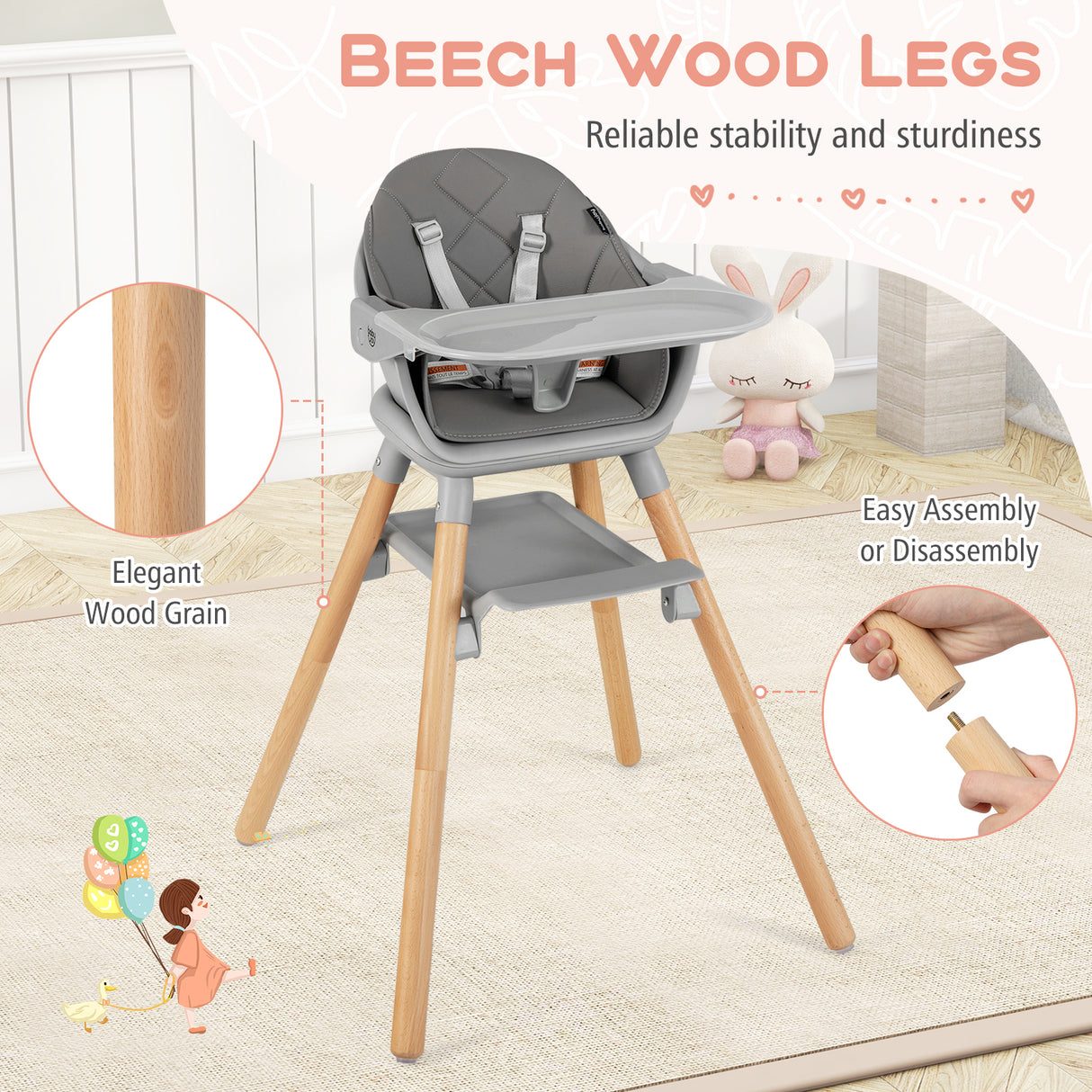 6-in-1 Baby High Chair with Removable Dishwasher and Safe Tray