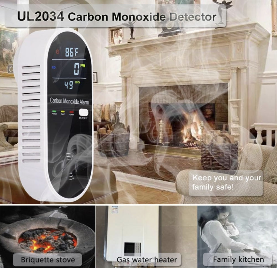 3-in-1 Carbon Monoxide Detector, Carbon Monoxide Detector Plug in Wall with Temperature & Humidity Display