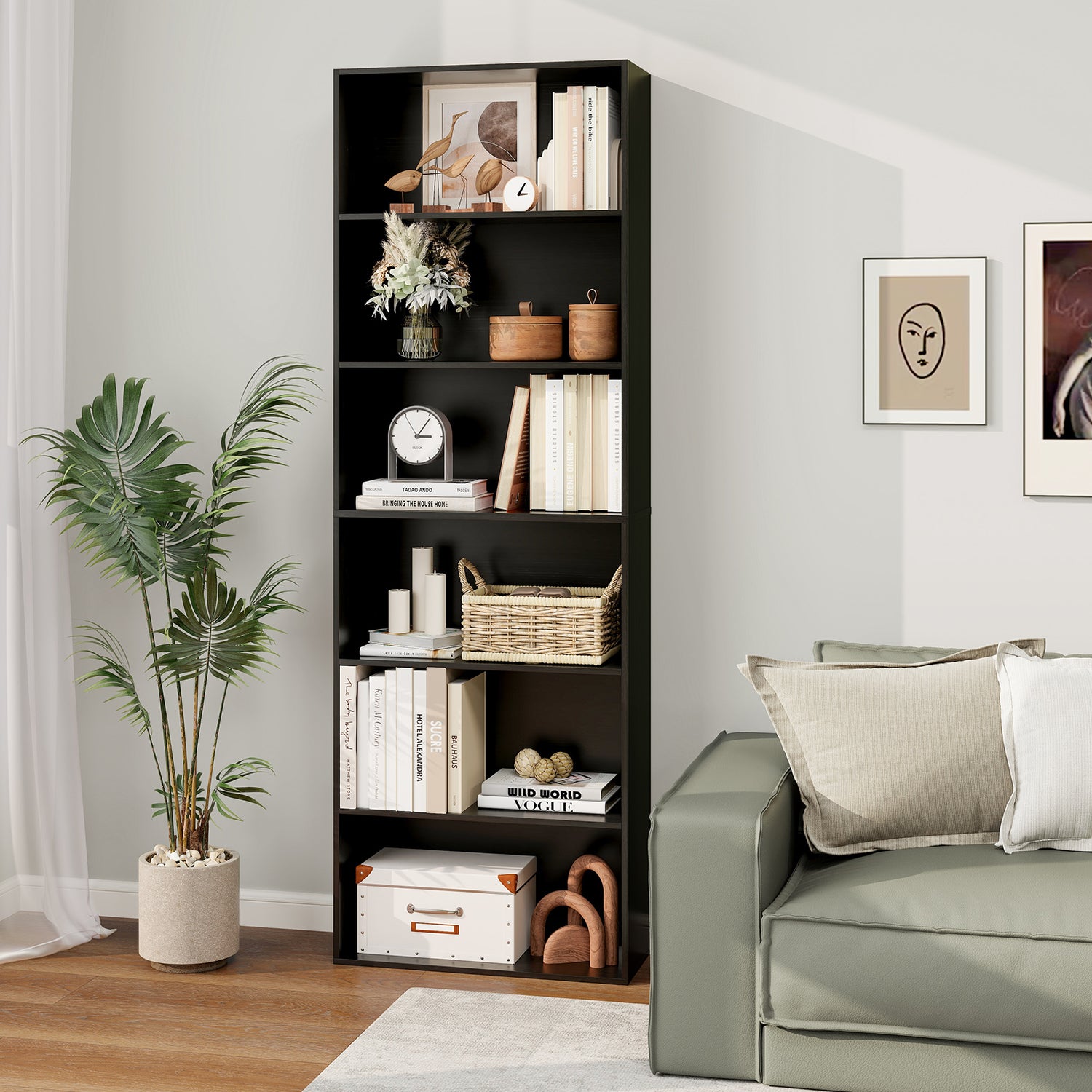 6-Tier Bookcase with 6 Open Shelves and Anti-Toppling Kits