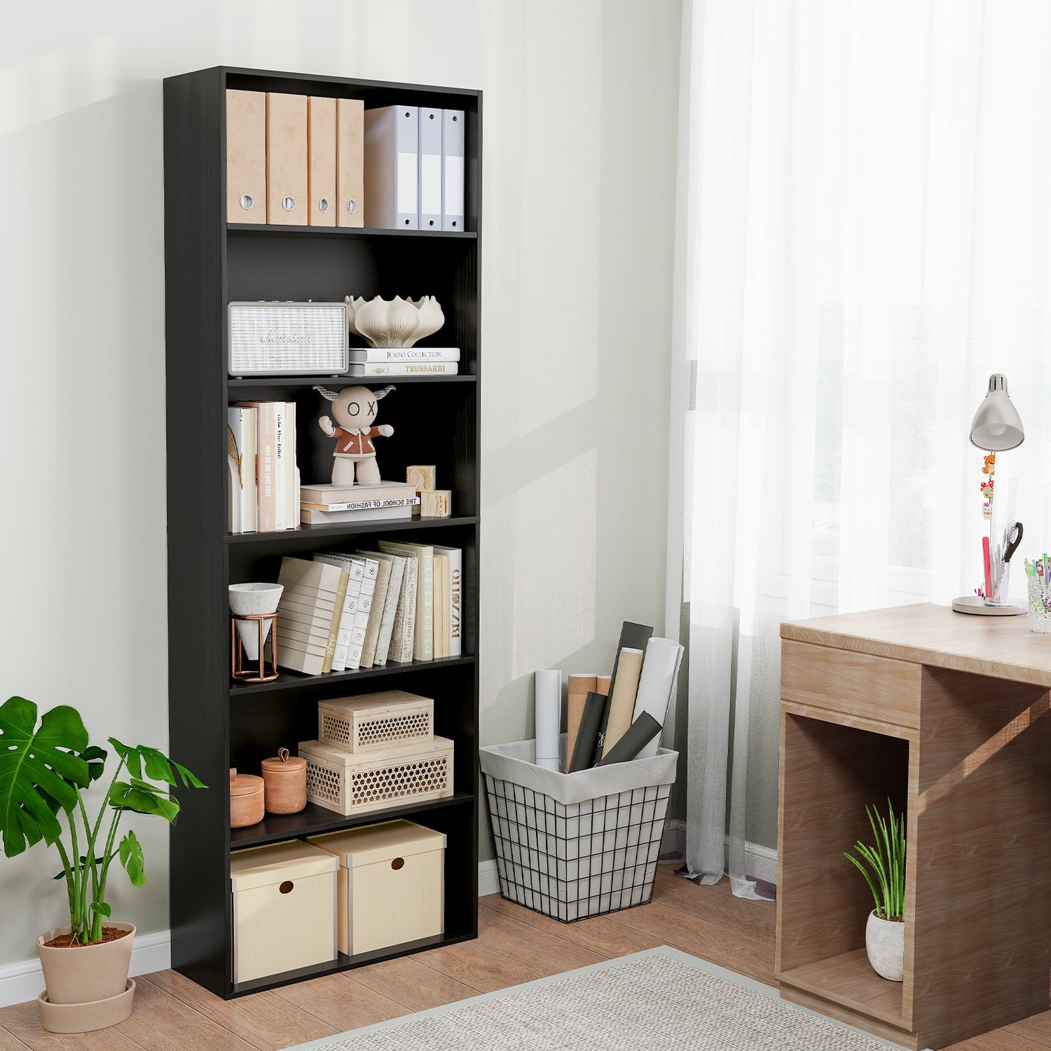 6-Tier Bookcase with 6 Open Shelves and Anti-Toppling Kits