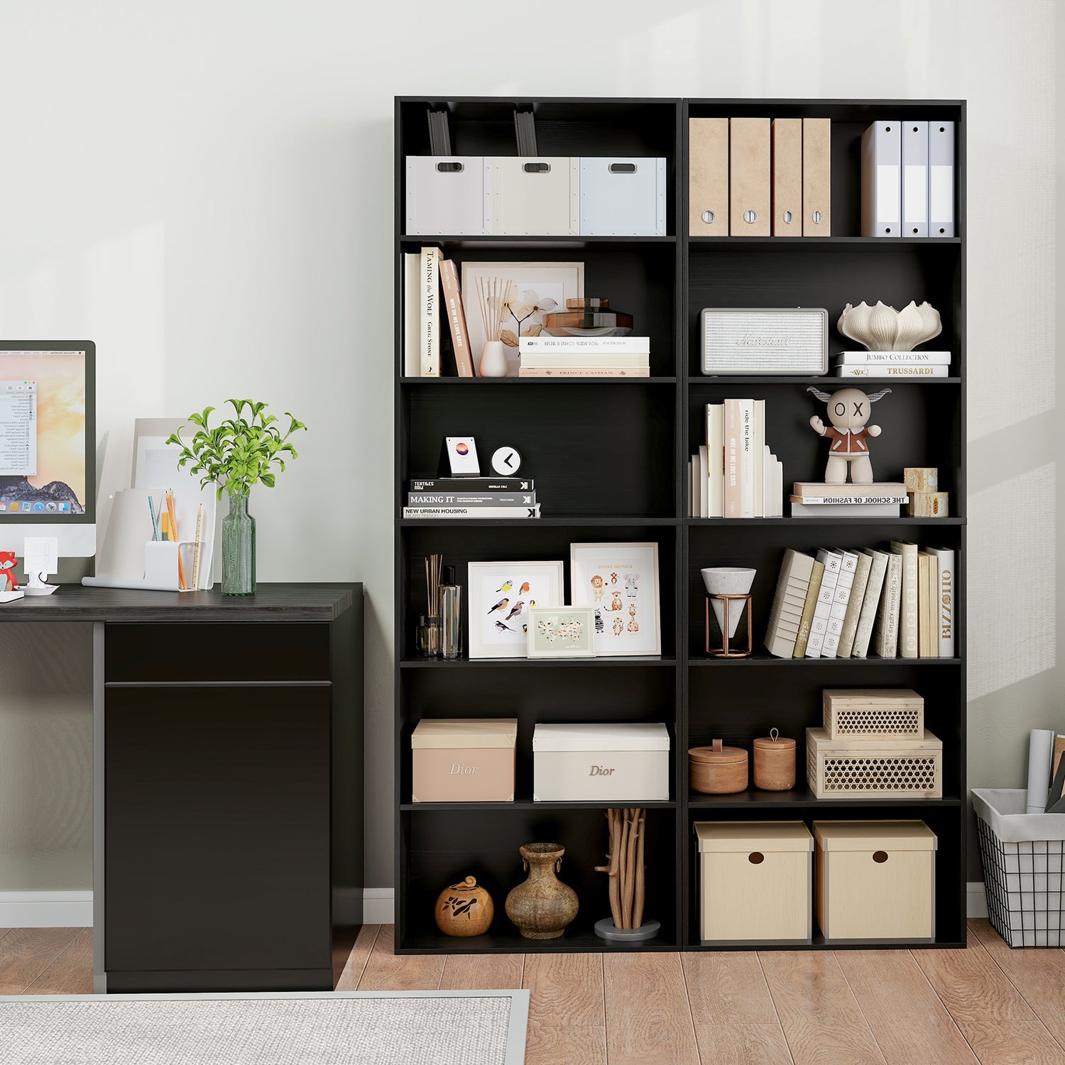 6-Tier Bookcase with 6 Open Shelves and Anti-Toppling Kits