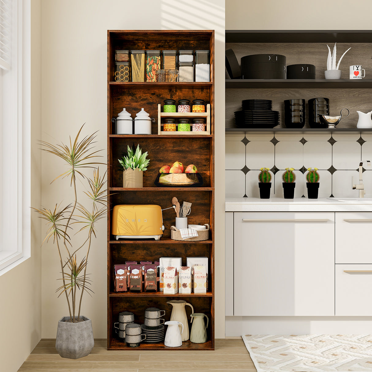 6-Tier Bookcase with 6 Open Shelves and Anti-Toppling Kits