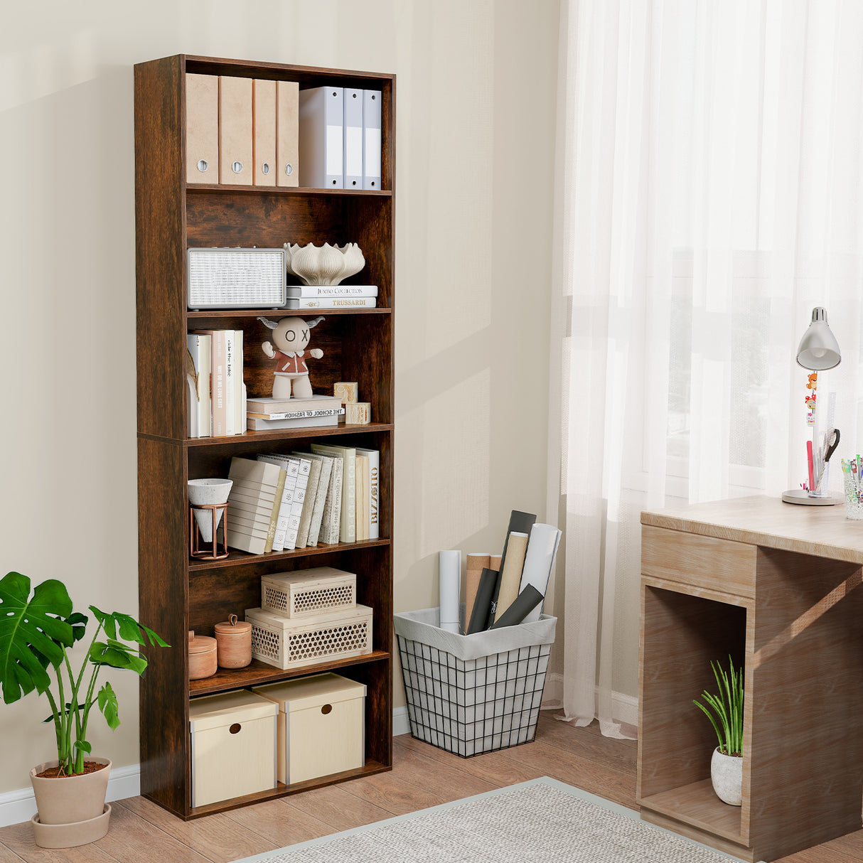 6-Tier Bookcase with 6 Open Shelves and Anti-Toppling Kits