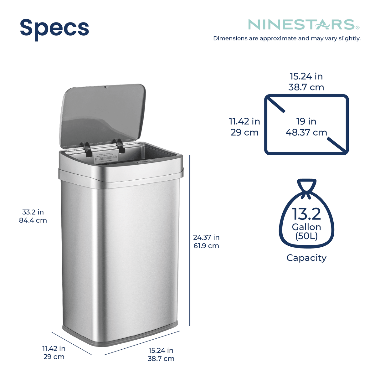 13 Gallon | Nova Series UV Odor Neutralizing Smart Trash Can | ONT-50-81