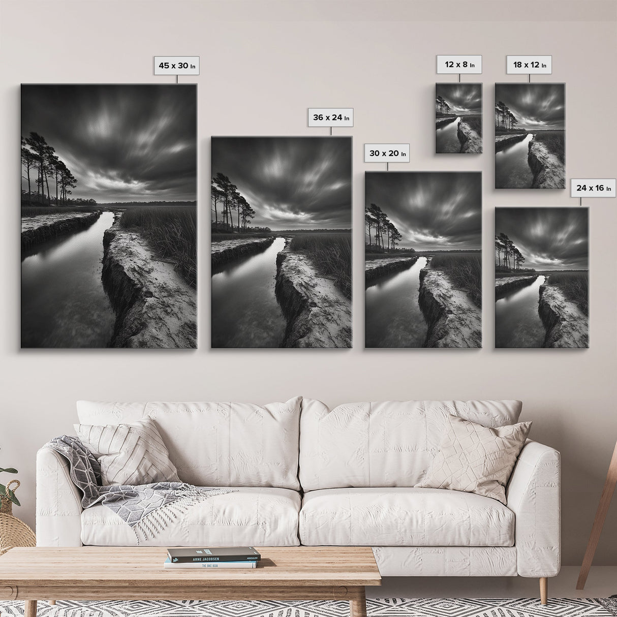 Misty Marsh Path, Moody Landscape, Nature Wall Decor, Living Room Art, Canvas Print, Black and White Photography, Autumn Wall Art