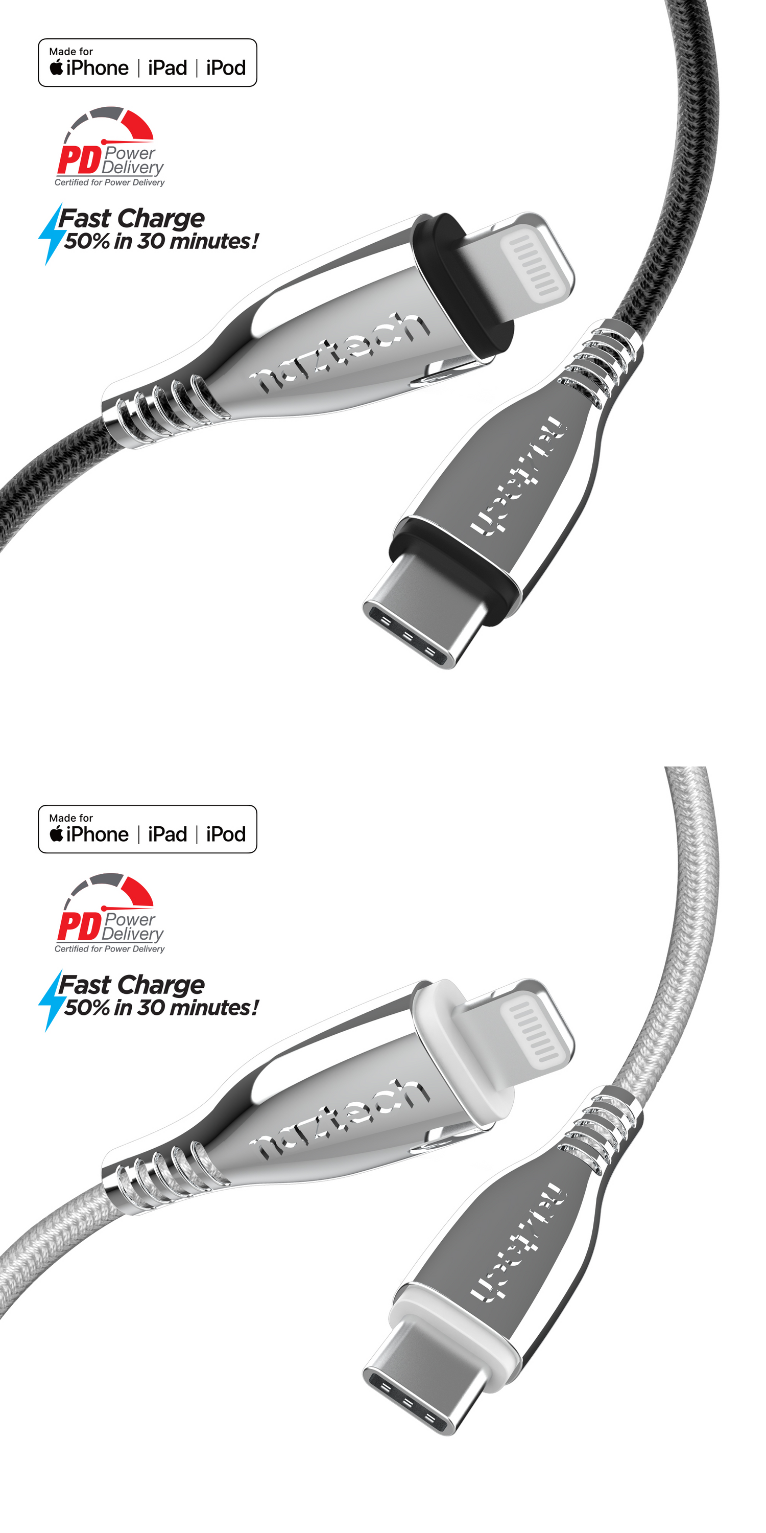 Naztech Titanium USB-C to Lightning Braided Cable 6ft