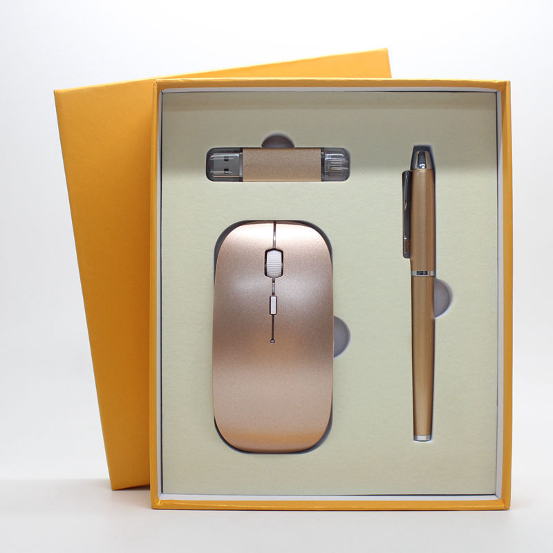 Office Gift Set: Wireless Mouse, Mobile USB Disk, Pen with Custom Logo
