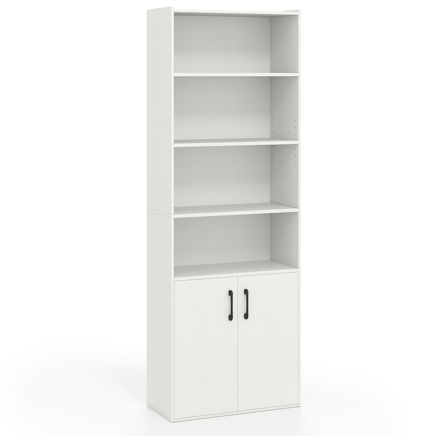 70 Inch Bookcase 6-Tier with Adjustable Shelves and 2-Door Cabinet