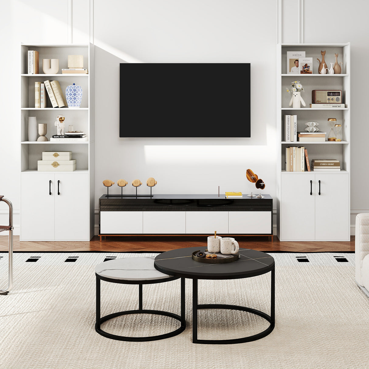 70 Inch Bookcase 6-Tier with Adjustable Shelves and 2-Door Cabinet