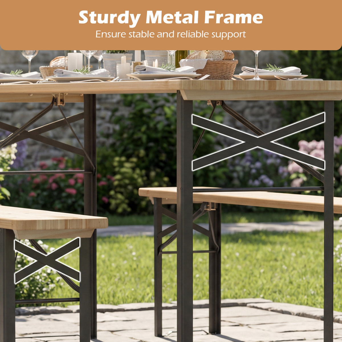 70 Inch 3-Piece Folding Picnic Table with Benches for 6 Fir Wood Portable Bear Camping Table-Black