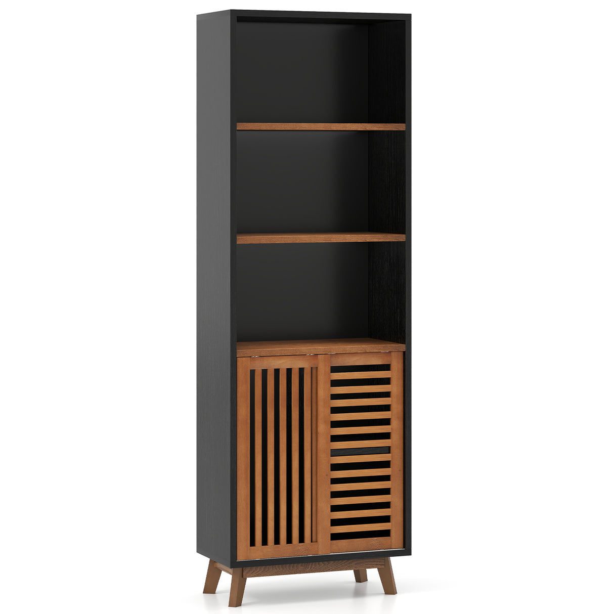 70 Inch 5-Tier Bookshelf with Reversible Adjustable Shelf-Black