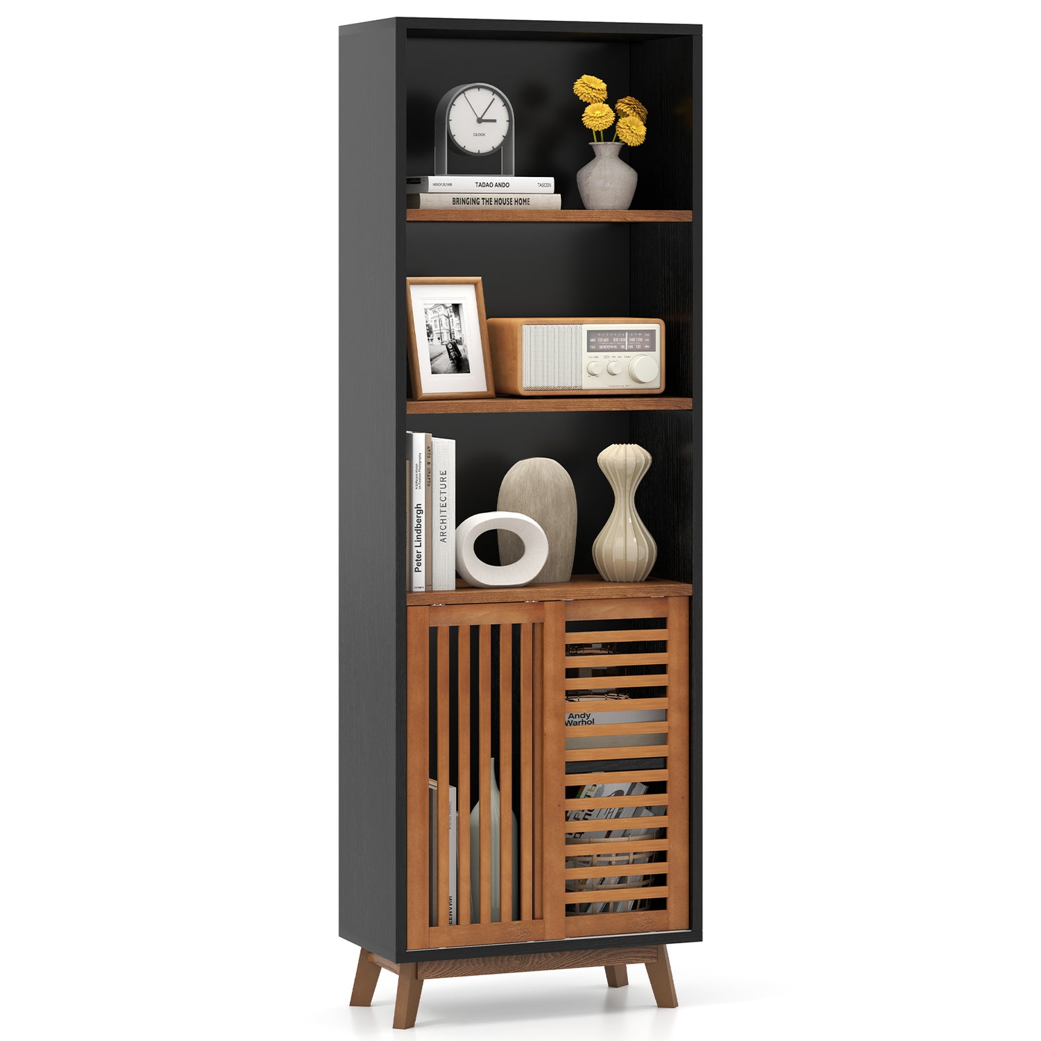 70 Inch 5-Tier Bookshelf with Reversible Adjustable Shelf-Black