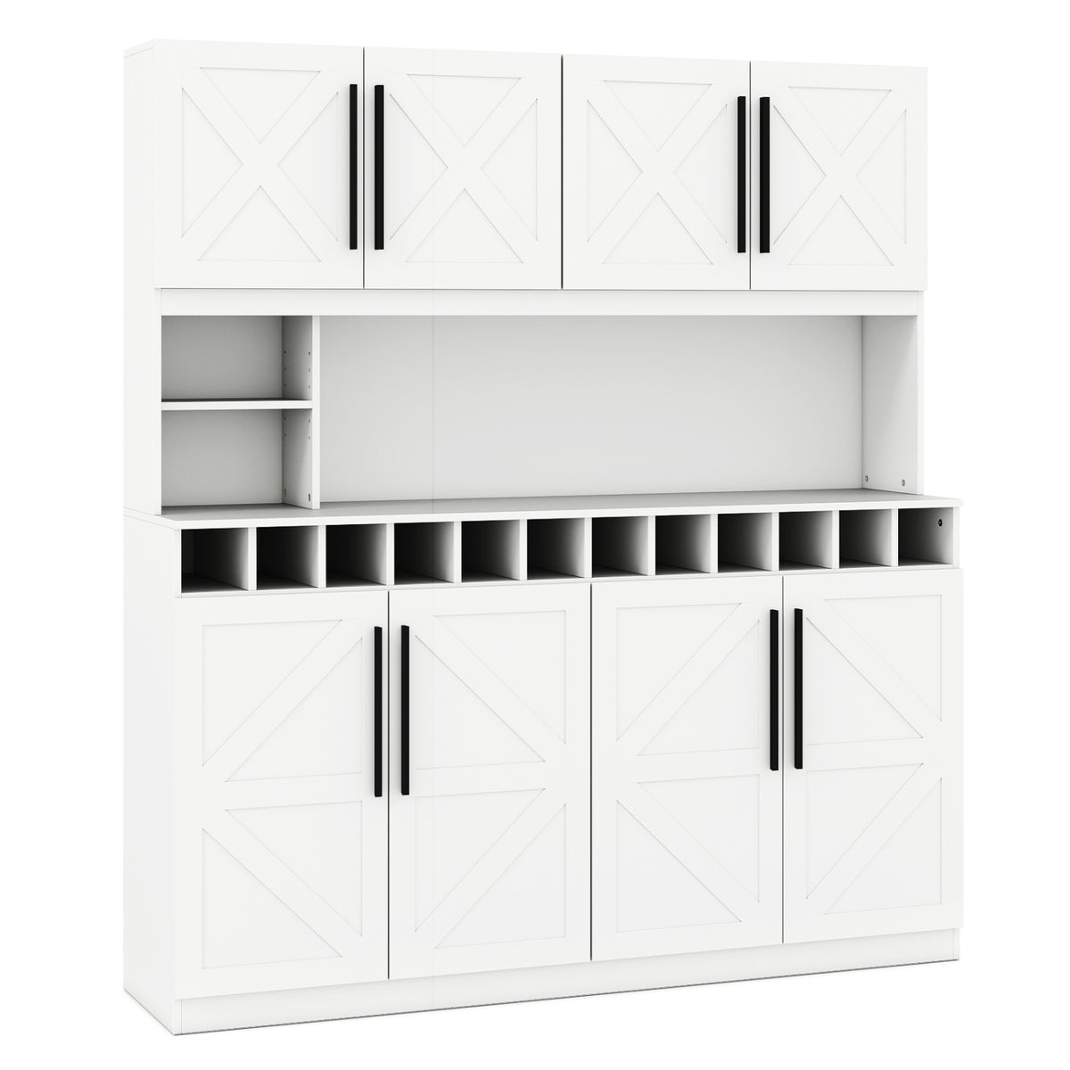 Farmhouse Pantry Cabinet Kitchen Buffet Hutch with 4 Cabinets and 2 Open Shelves