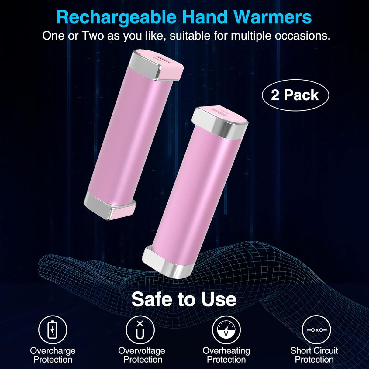 2 Packs Split-Magnetic Electric Reusable Handwarmer, 10000mAh & 360° Heating MAX 15 Hrs Warmth & 3 Levels Temp Portable USB Power Bank