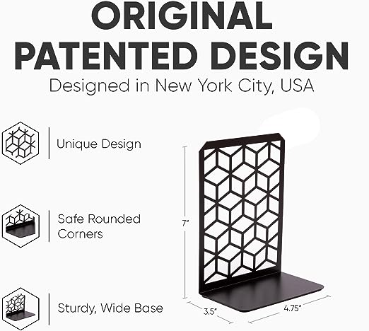 3D Cube Bookends 2-Pack – Geometric Metal Book Ends by Geomod