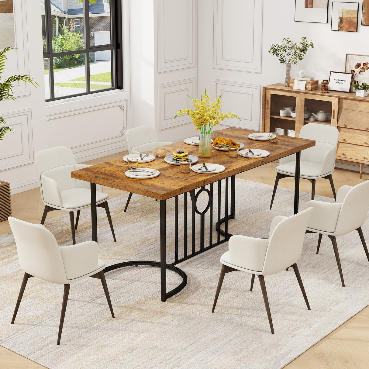 71 Inch Large Dining Table for 6-8 People Rectangular Wood Kitchen Table-Rustic Brown