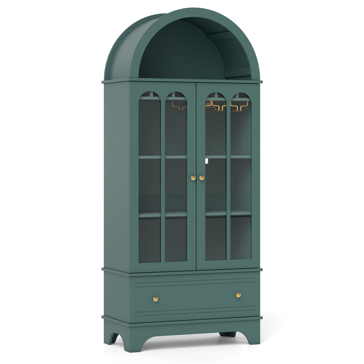 Arched Cabinet 5-Tier with Tempered Glass Doors and Wine Rack