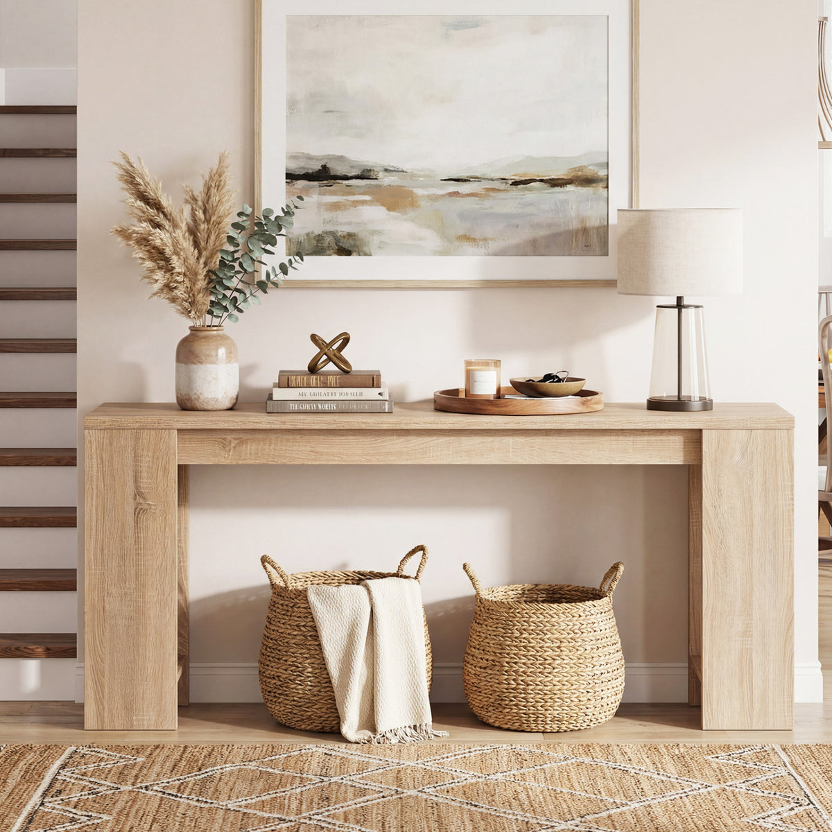 71 Inches Long Console Table with Storage for Hallway-Natural