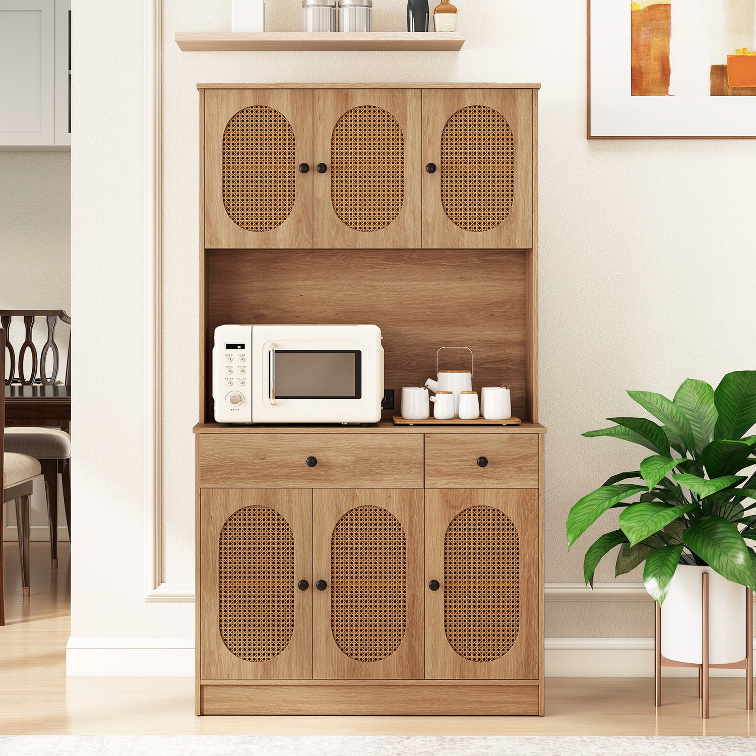 71 Inches Pantry Cabinet with Hutch and Charging Station-Natural