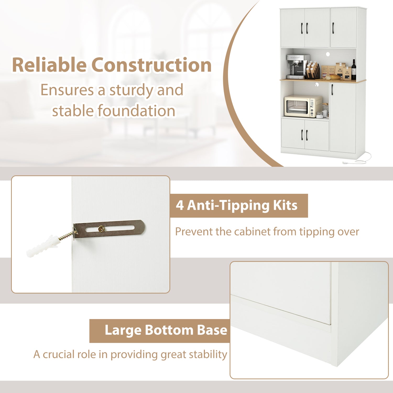 71" Tall Kitchen Pantry Cabinet with Charging Station Wooden Buffet Cupboard Sideboard