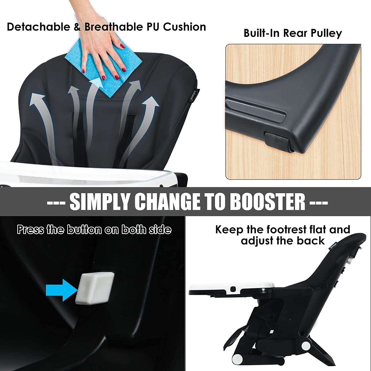 4-in-1 High Chair-Booster Seat with Adjustable Height and Recline