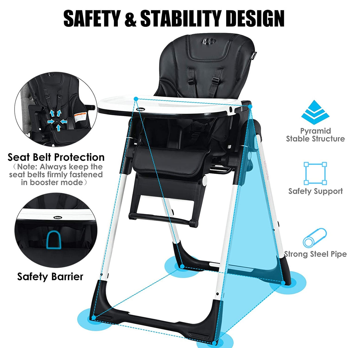 4-in-1 High Chair-Booster Seat with Adjustable Height and Recline