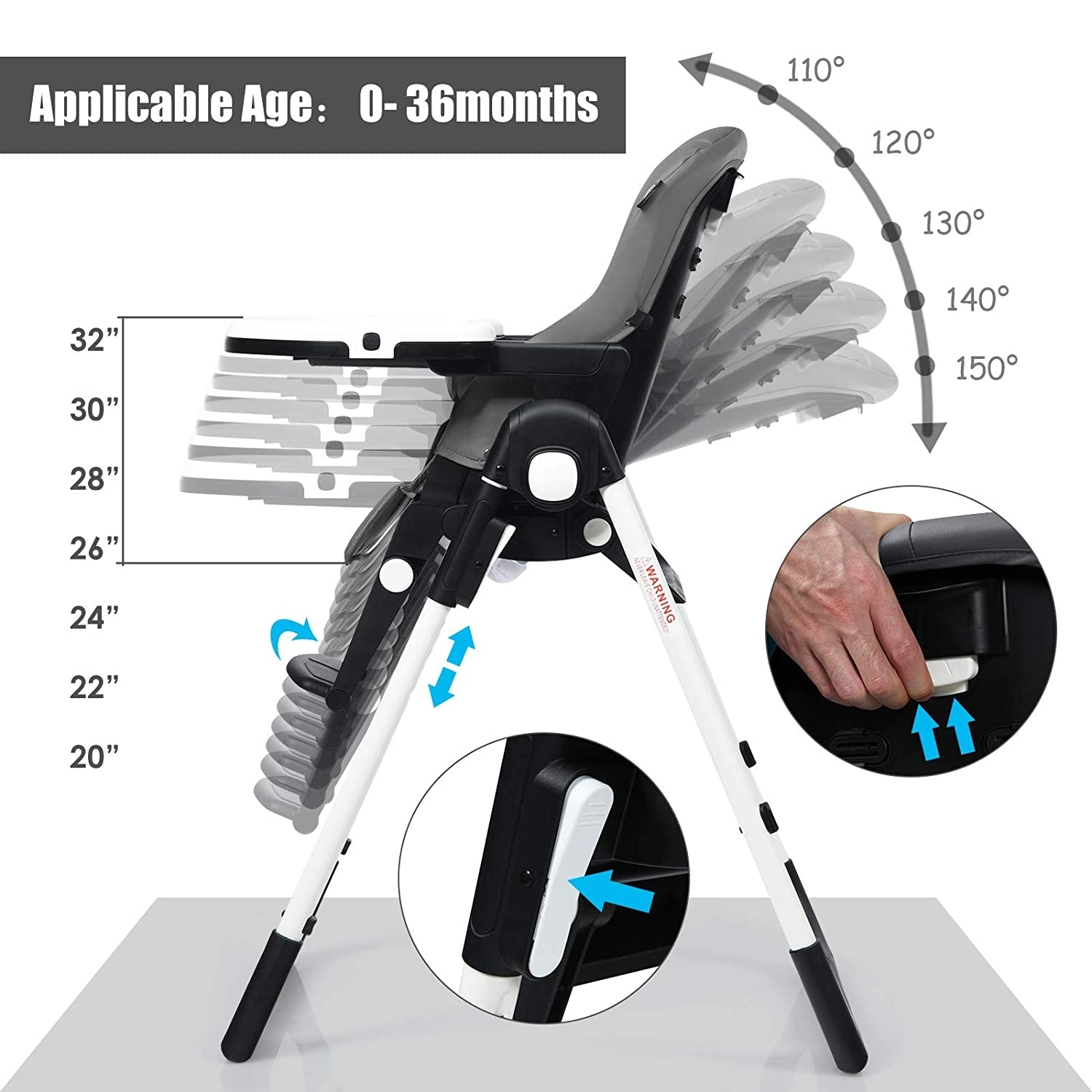 4-in-1 High Chair-Booster Seat with Adjustable Height and Recline
