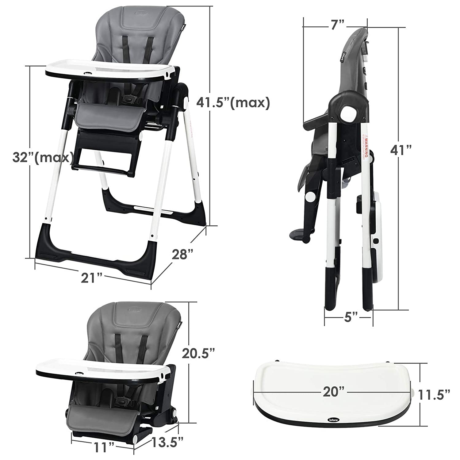 4-in-1 High Chair-Booster Seat with Adjustable Height and Recline