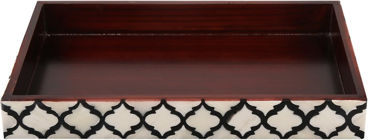 Vanity Trays Moroccan Pattern Bone & Resin Inlay Collection in 10x6, Black & White