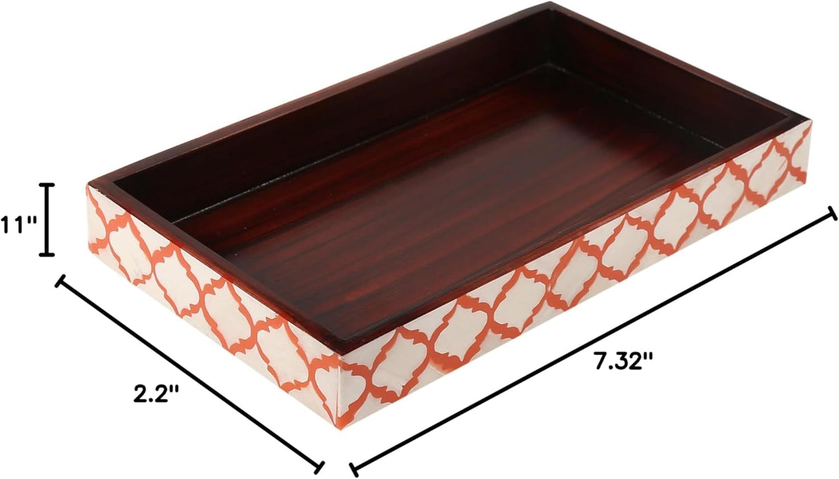 Vanity Trays Moroccan Pattern Bone & Resin Inlay Collection in 10x6, White & Red