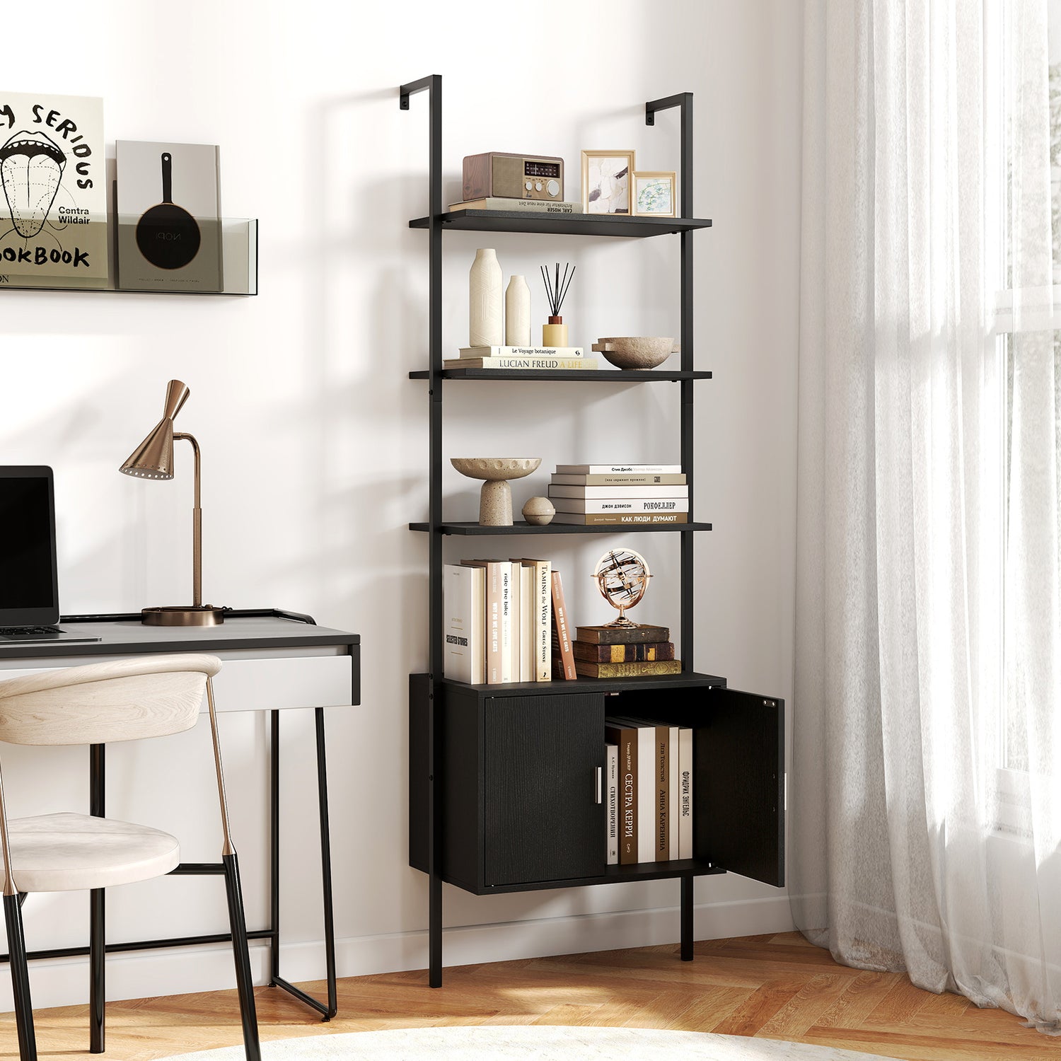 72.5 Inch Tall Bookshelf with Cabinet Anti-Tipping Kits and Metal Frame