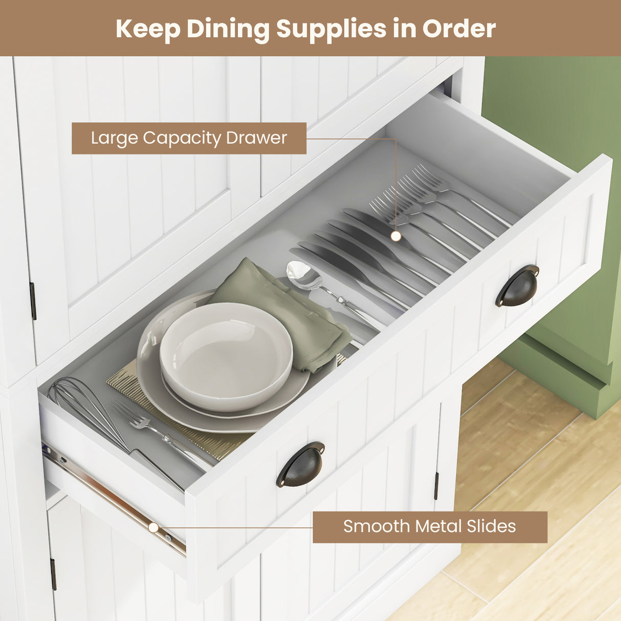 Cupboard Freestanding Kitchen Cabinet w/ Adjustable Shelves