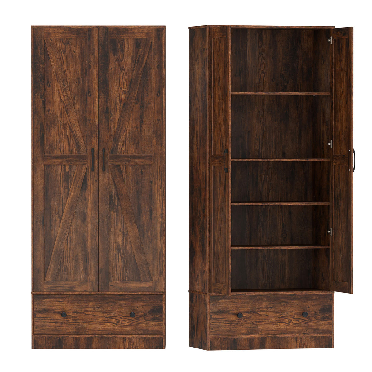 72 Inch Tall Kitchen Pantry Cabinet Farmhouse Wooden Cupboard with 2 Doors