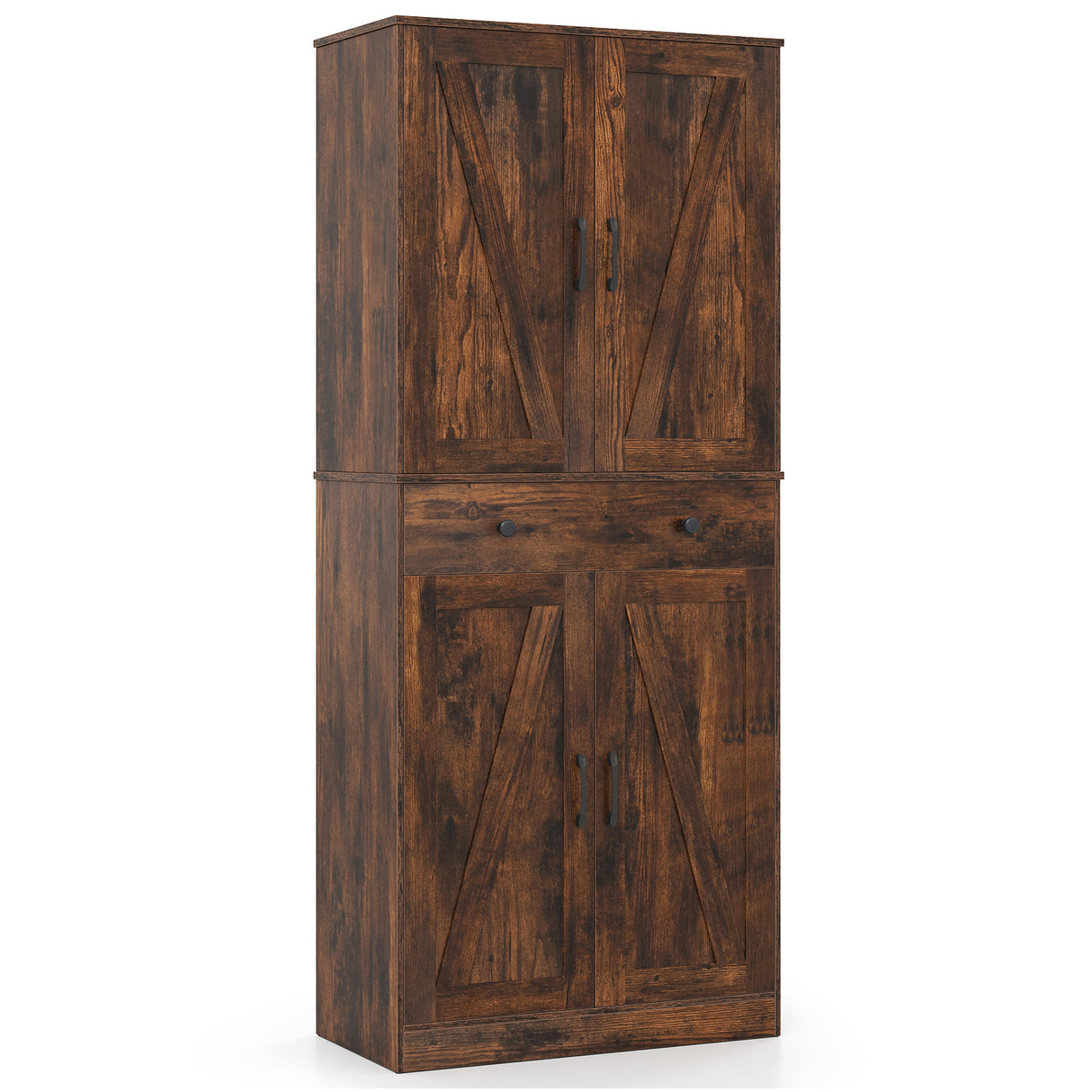 72 Inch Tall Modern Farmhouse Cupboard Cabinet with 4 Barn Doors