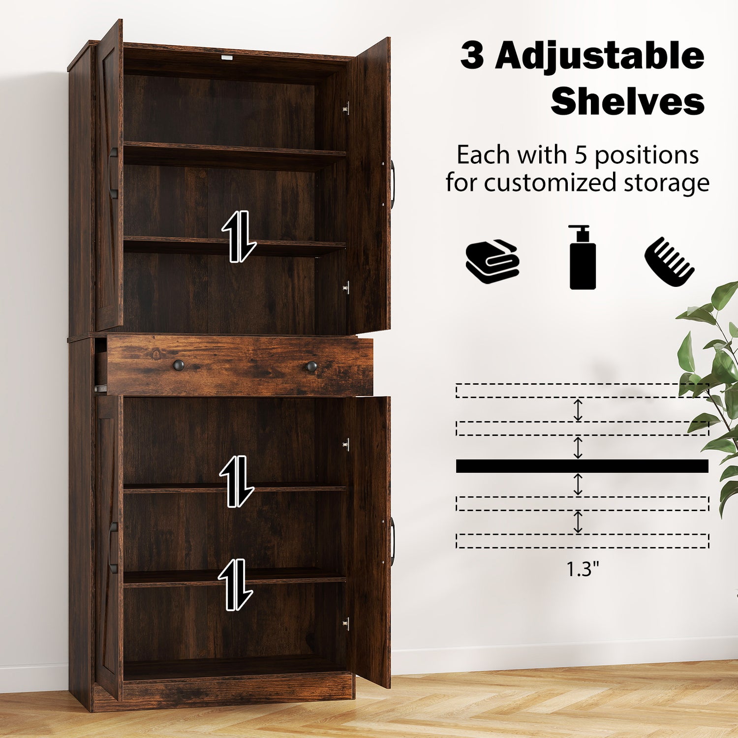72 Inch Tall Modern Farmhouse Cupboard Cabinet with 4 Barn Doors