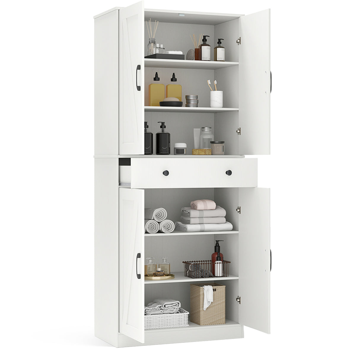 72 Inch Tall Modern Farmhouse Cupboard Cabinet with 4 Barn Doors