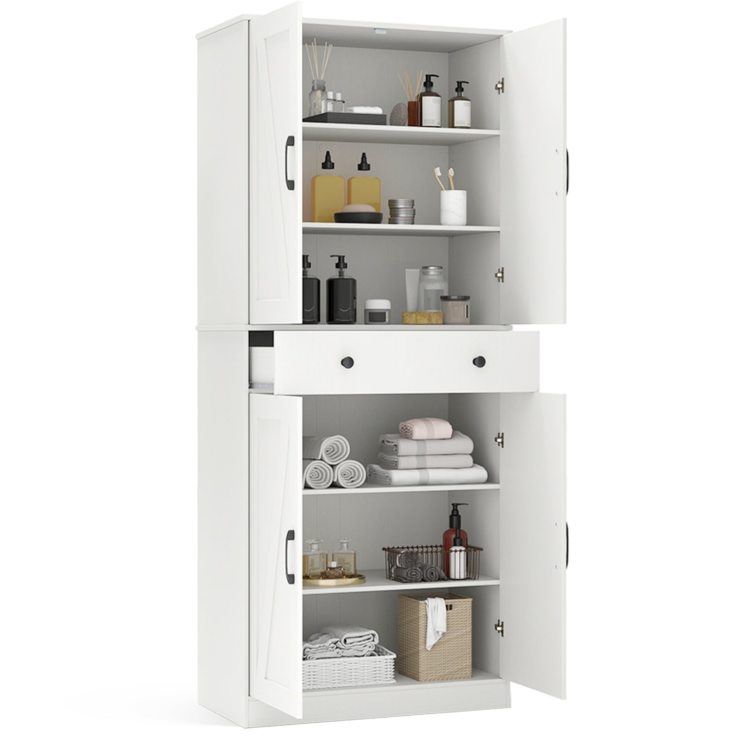 72 Inch Tall Modern Farmhouse Cupboard Cabinet with 4 Barn Doors
