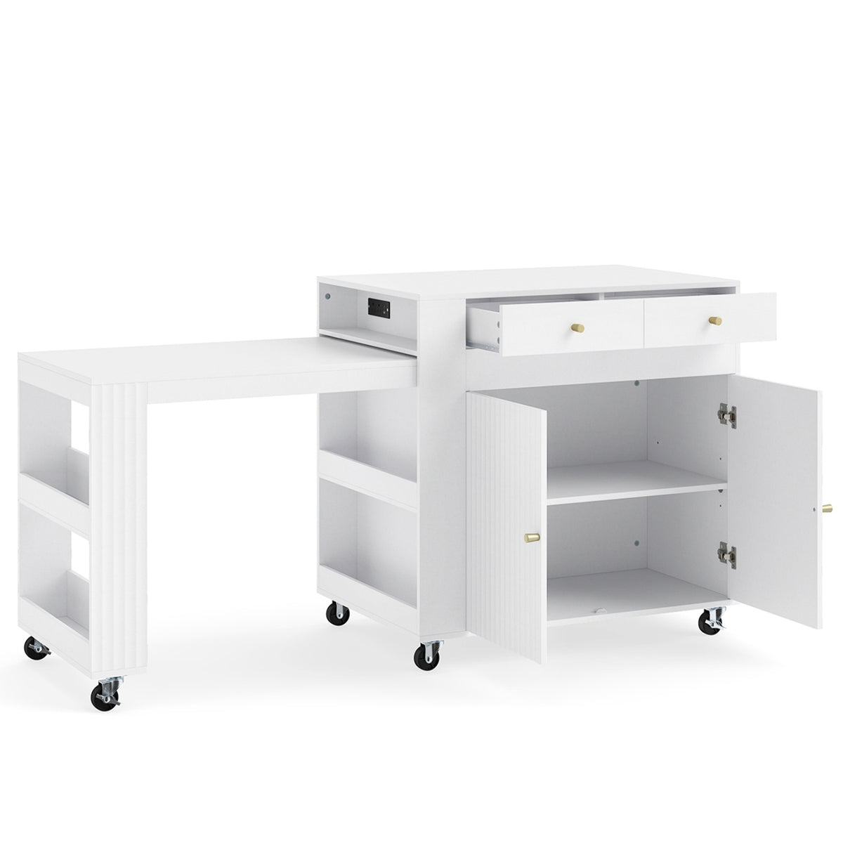 72" Kitchen Island with Extendable Dining Table and Power Outlet