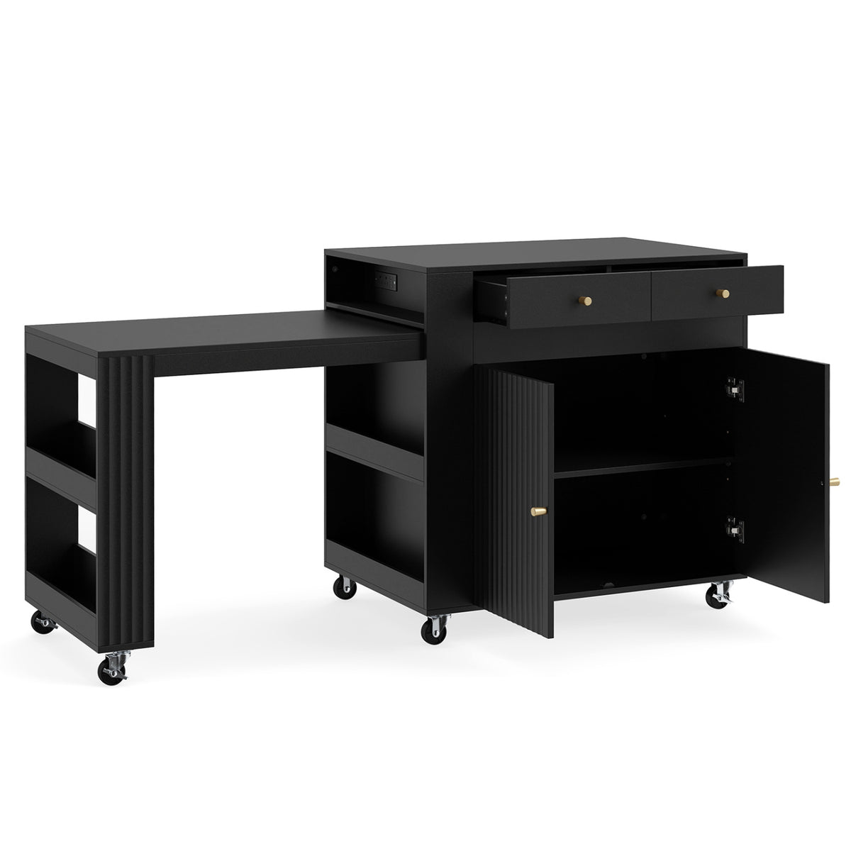 72" Kitchen Island with Extendable Dining Table and Power Outlet
