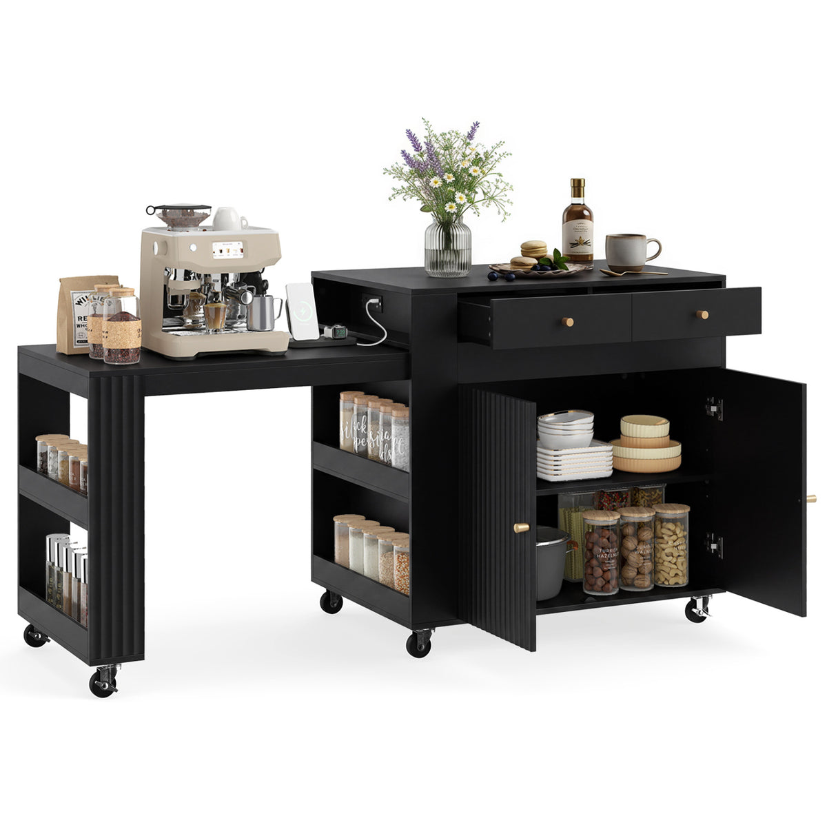 72" Kitchen Island with Extendable Dining Table and Power Outlet