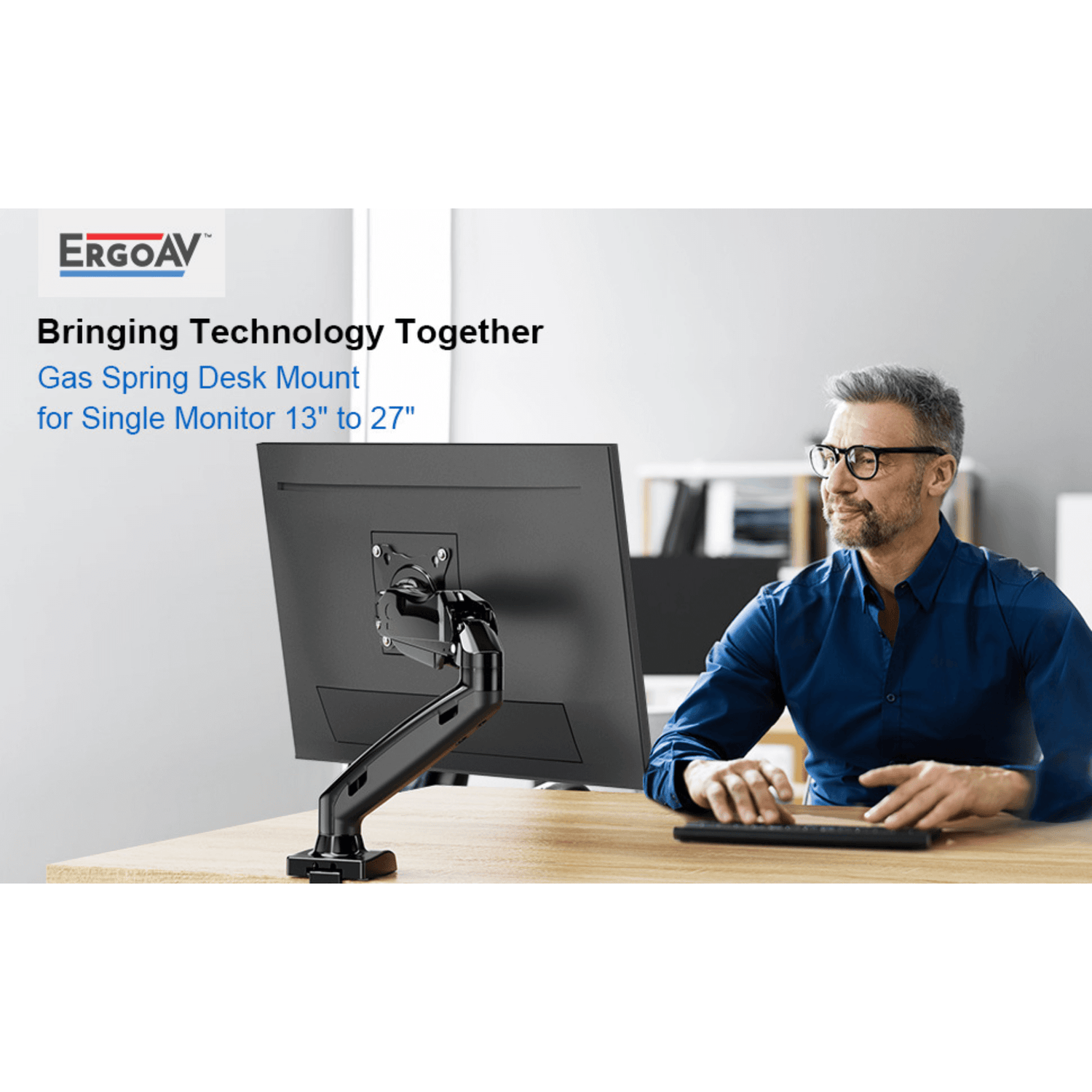 ErgoAV Gas Spring Desk Mount for Single Monitors 13" to 27"