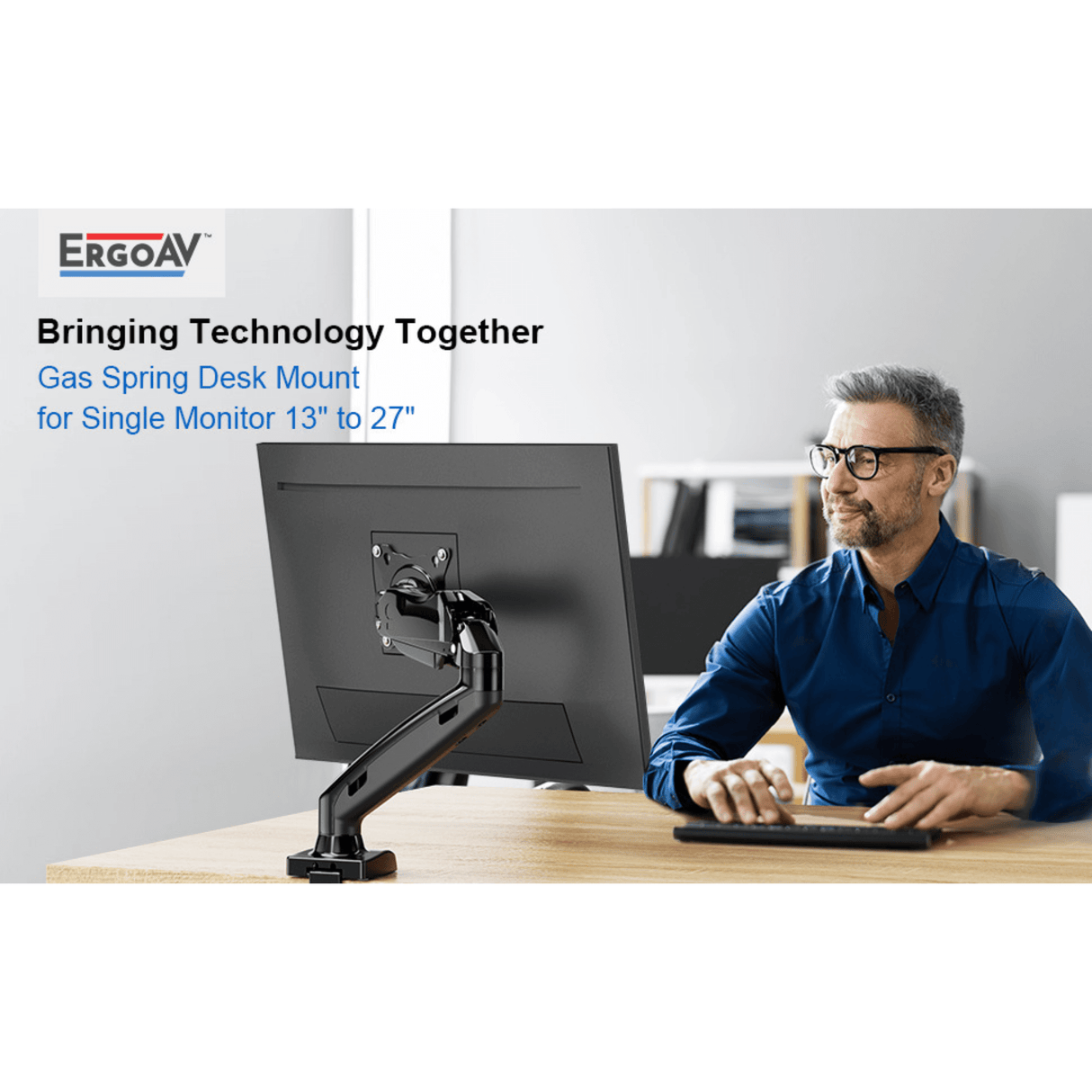 ErgoAV Gas Spring Desk Mount for Single Monitors 13" to 27"