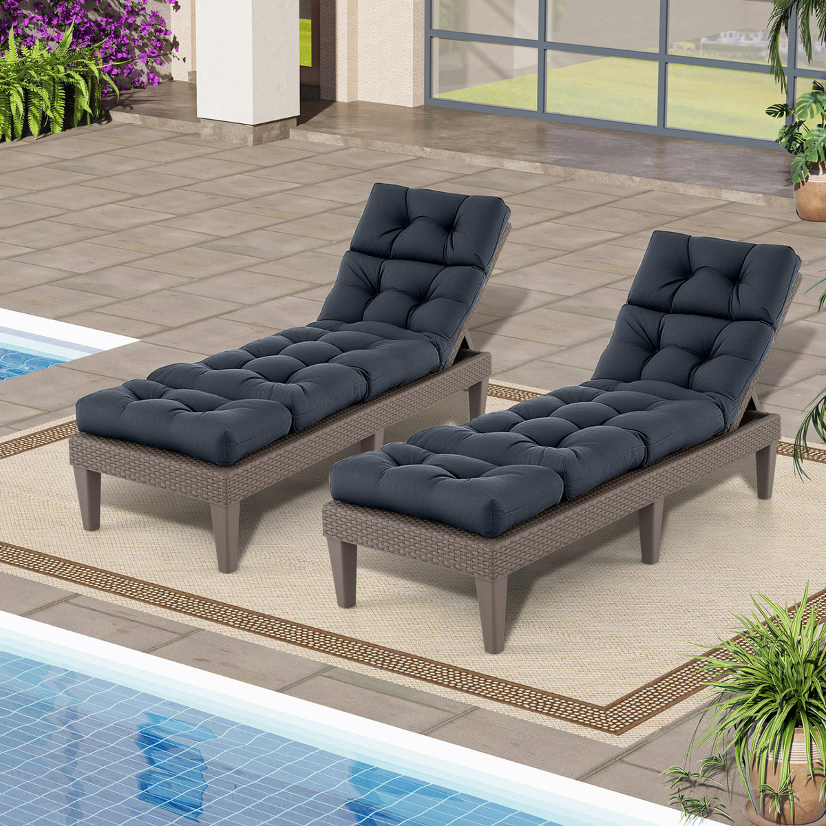 Outdoor Lounge Chaise Cushion 73"x22" with High Back String Ties