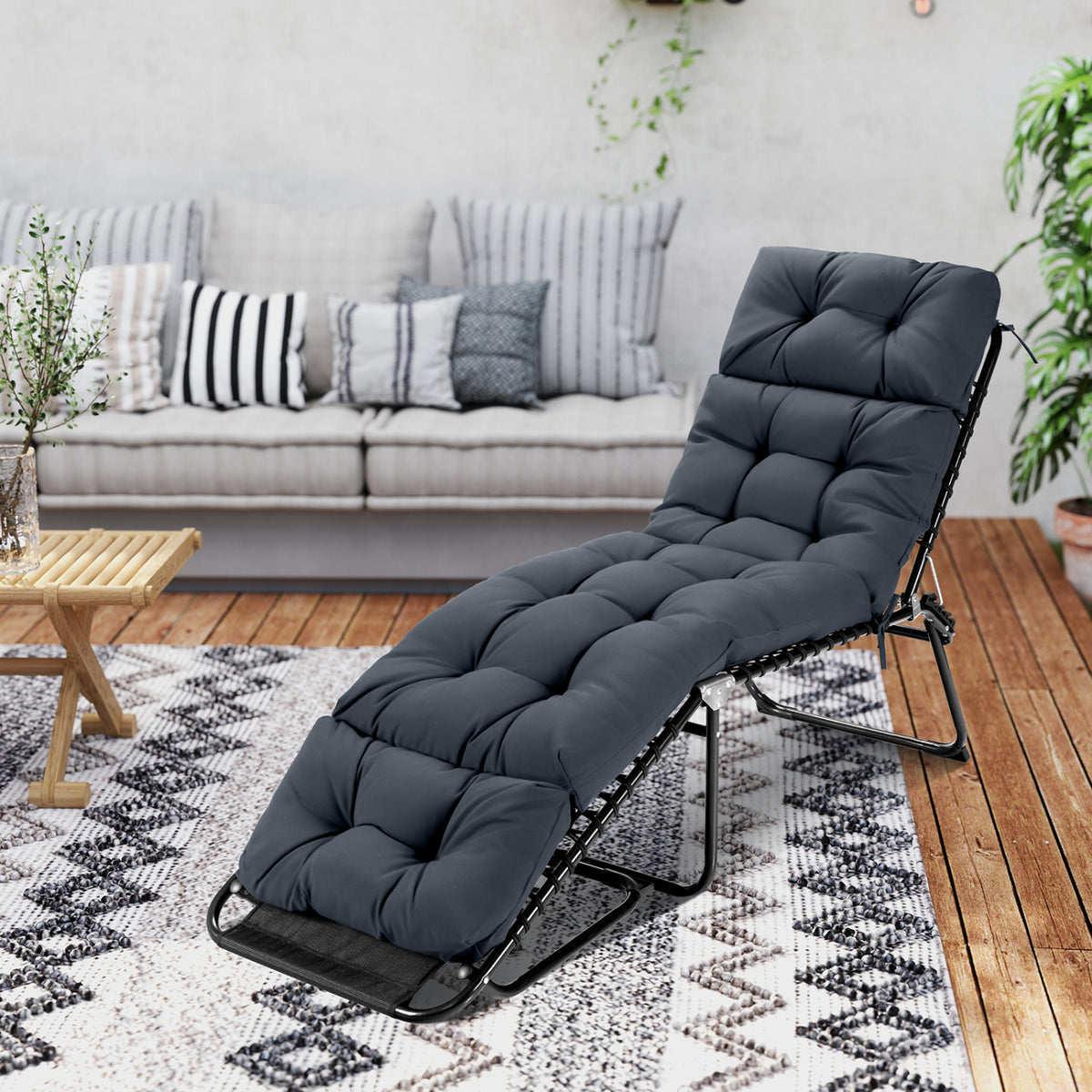 Outdoor Lounge Chaise Cushion 73"x22" with High Back String Ties